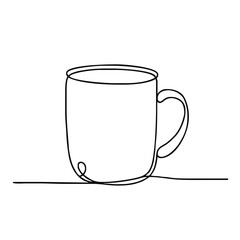 Mug. Icon. Vector drawing. One-line drawing. A simple drawing depicting a continuous line of a tableware item for a liquid or drink.