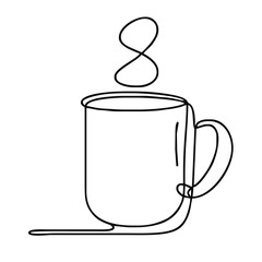 Mug. Icon. Vector drawing. One-line drawing. A simple drawing depicting a continuous line of a tableware item for a liquid or drink.