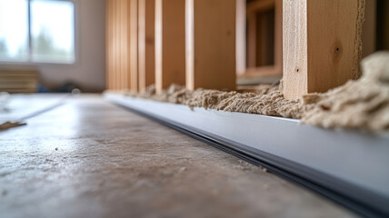 Close-up of wall insulation being installed in a wood frame.