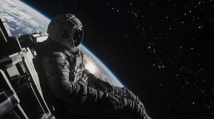 Astronaut Gazing at Earth from Spacecraft Window