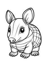 Naklejka premium Cute Armadillo Cartoon Illustration Black and White Line Art