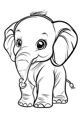Fototapeta premium Cute Cartoon Baby Elephant Line Art Illustration