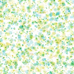 Random pale multicolored circles with different sizes. Light blue, light green and yellow colors on the white background. Seamless hand drawn pattern