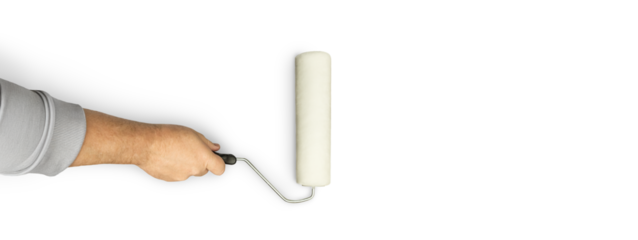 Male Hand Using Paint Roller on Transparent Background. Transparent PNG..