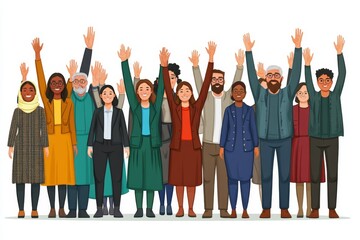Obraz premium Group of people raising their hands in a celebration symbolizing unity support and community in a joyful inclusive atmosphere