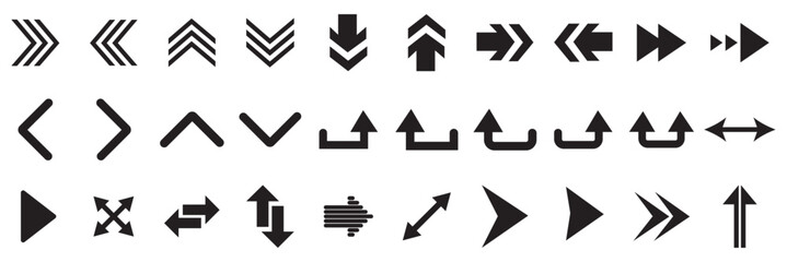 Set arrow icons. Collection different arrows sign. Set different cursor arrow direction symbols in flat style. Black arrows icons – stock vector