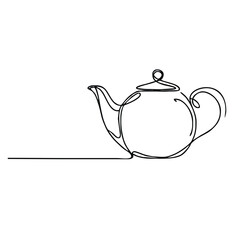 Teapot. Icon. Vector drawing. One-line drawing. A simple drawing depicting a continuous line of a tableware item for a liquid or drink.