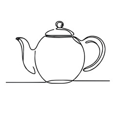 Teapot. Icon. Vector drawing. One-line drawing. A simple drawing depicting a continuous line of a tableware item for a liquid or drink.