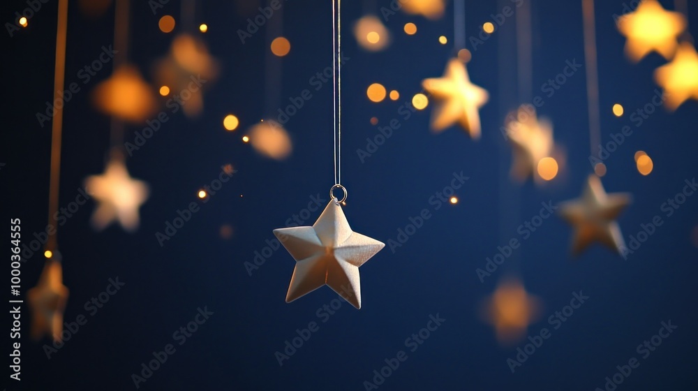 Sticker A Single Hanging Star Ornament with Blurry Lights in the Background