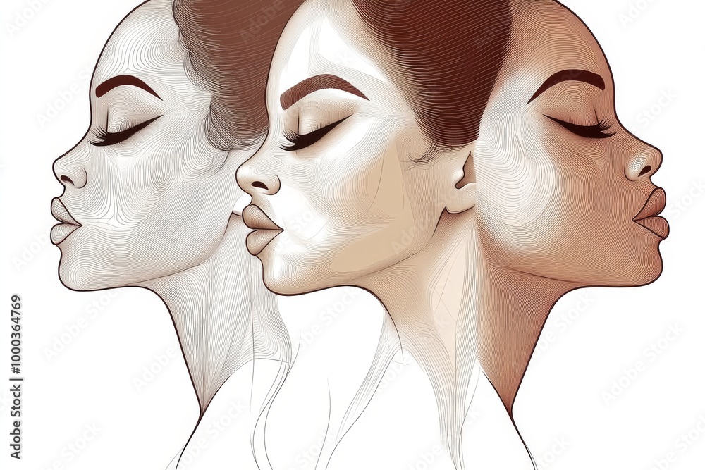 Canvas Prints Stylized female profile illustrations with intricate textures and shading showcasing beauty elegance and a modern artistic interpretation of portrait art