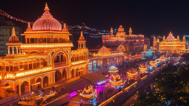 Festive Lights at Ram Mandir, Ayodhya During Diwali Celebration
