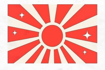 Abstract Sun, Waves and Red Beads Design