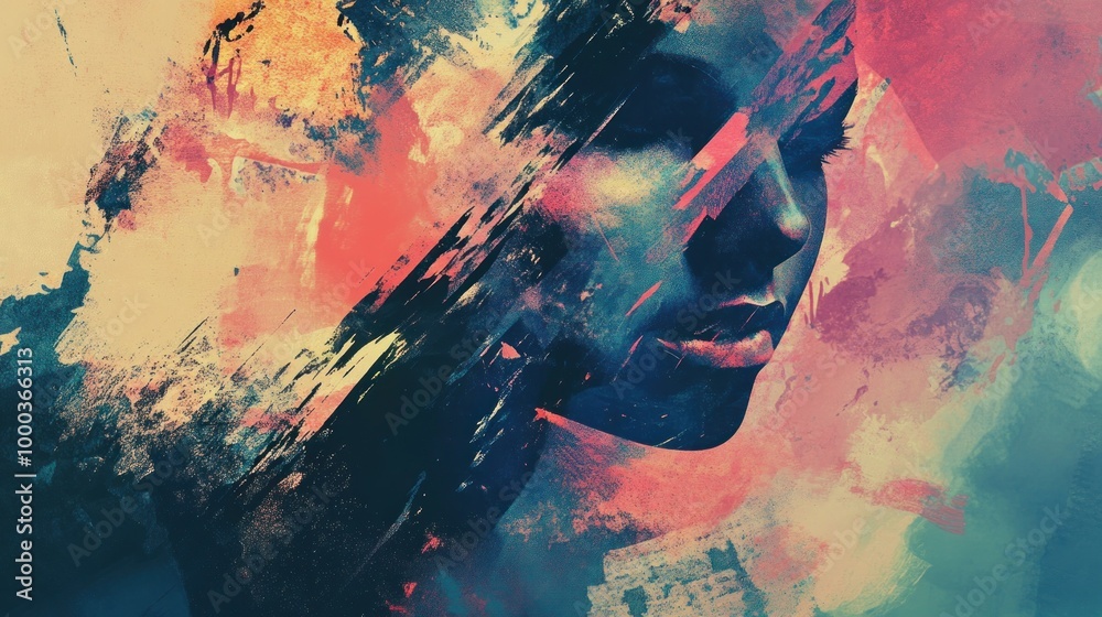 Canvas Prints Abstract Portrait with Brushstrokes and Color Splashes