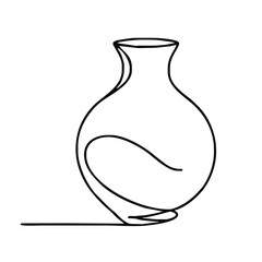 Vase. Icon. Vector drawing. One-line drawing. A simple drawing depicting a continuous line of a tableware item for a liquid or drink.