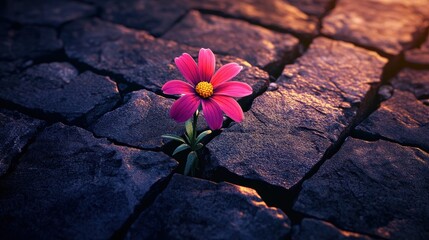 Blooming Resilience: Vivid Flower in City Crack Symbolizing Hope and Strength