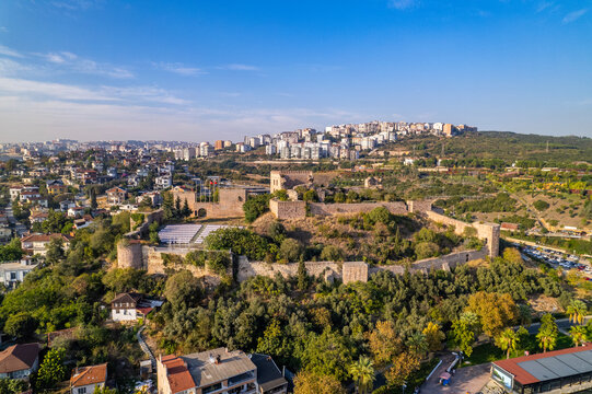 Eskihisar Castle in Gebze. Kocaeli City, Turkey. Aerial view with drone.