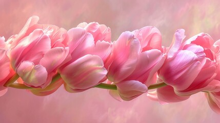 Fototapeta premium Delicate Pink Tulips: A Close-Up Look at Floral Beauty