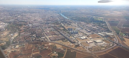 Aerial view of seville city and the river Guadalquivir 