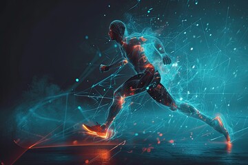 Hologram, athlete and running for wellness, exercise for healthy lifestyle and track heart rate.