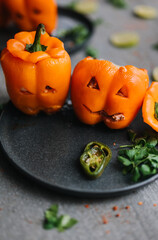 Orange bell peppers stuffed with taco meat 