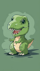 Fototapeta premium Cartoon dinosaur is smiling and has its mouth open. The dinosaur is green and has a happy expression