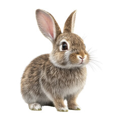 Obraz premium Cute brown rabbit with large ears and soft fur, sitting isolated on transparent background.