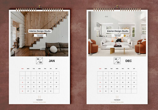 Cinnamon Interior Design Style Wall Calendar 2025 Layout