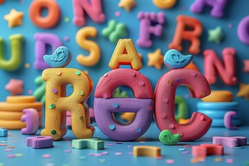 Colorful educational abc toys for kids  latin letters on a blue background for preschool learning