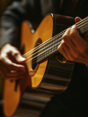 Musician playing guitar in restaurant. generative AI