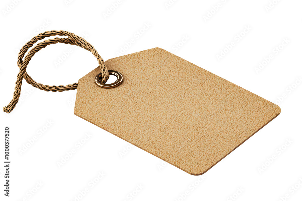 Wall mural empty kraft paper tag with a string for labeling isolated on transparent background.