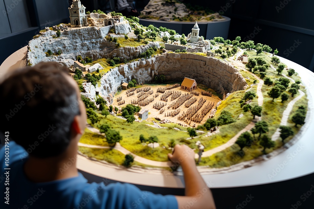 Aufkleber 3d digital model of a historical event, where students can explore scenes from history, interacting 