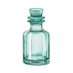 Vintage glass bottle with a cork-like top isolated on transparent background.