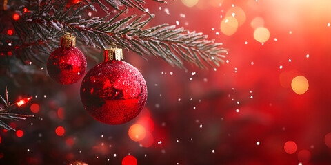 Christmas Ornaments on Red Background