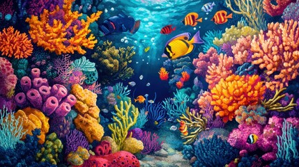 Fototapeta premium Vibrant Coral Reef with Colorful Fish and Marine Life