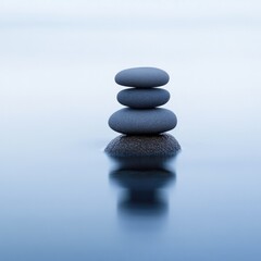Perfectly Balanced Round Stones Surrounded by Tranquil Blue Water