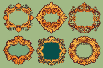  A Set of Vintage Retro Ornamental Decorative Border Frame stock illustration