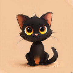 Cute black and white kitten is sitting on the ground with its eyes closed. The kitten has a red nose and is looking up at the camera. The image has a playful and adorable mood