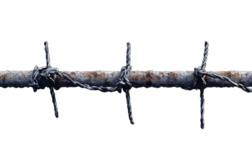 Barbed wire, texture detail, white isolate background transparent background