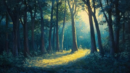 Fototapeta premium Sunlit Path Through a Dense Forest