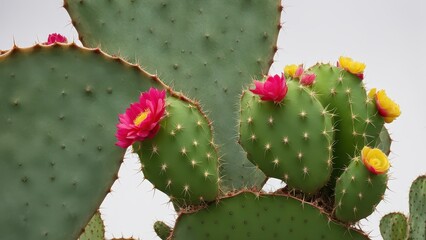 A vibrant cactus with colorful flowers in bloom, showcasing nature's beauty.