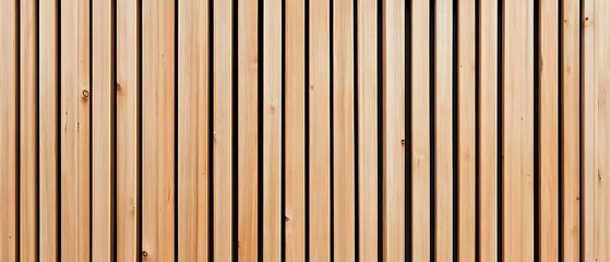 Fototapeta premium Wall made of wooden panels. Vertical wooden slats for facade cladding. Timber stripes made of beige pine. A modern plank surface for interior and exterior design. 