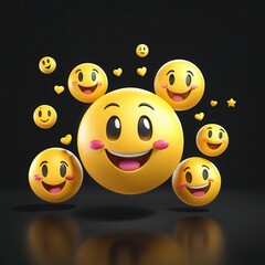 Naklejka premium A vibrant collection of cheerful smiley emojis displaying joy and positivity.