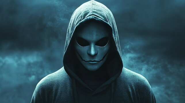 A man with a mask on his face and a hoodie on his head