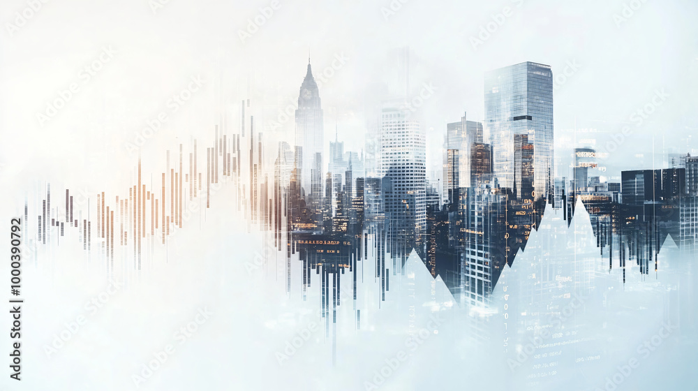 Aufkleber captivating image blending city and stock chart, showcasing investment and trading concept. urban sk