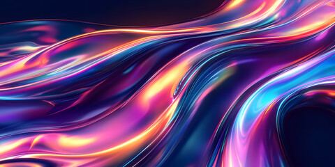Obraz premium texture of liquid blue-orange gradient glass on a dark background. holographic colors. abstract wavy 3d background