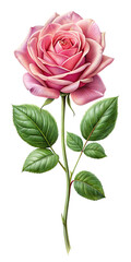 Obraz premium Pink Rose on a Long Stem Isolated Without Background