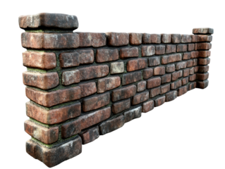 Brick wall corner, white isolate background transparent background