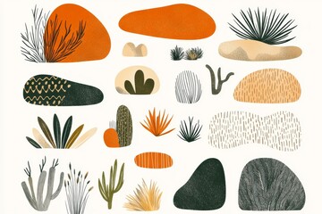 Collection of hand drawn plants and succulents in a minimalist design symbolizing nature simplicity and the beauty of botanical diversity
