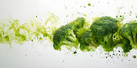 Splashing Broccoli Isolated on White Background