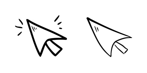 Hand-drawn computer mouse cursors set in doodle style, vector